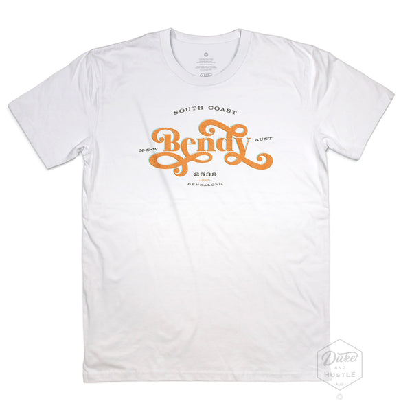 Bendalong Men’s Graphic T Shirt on Australian Cotton, White, Front